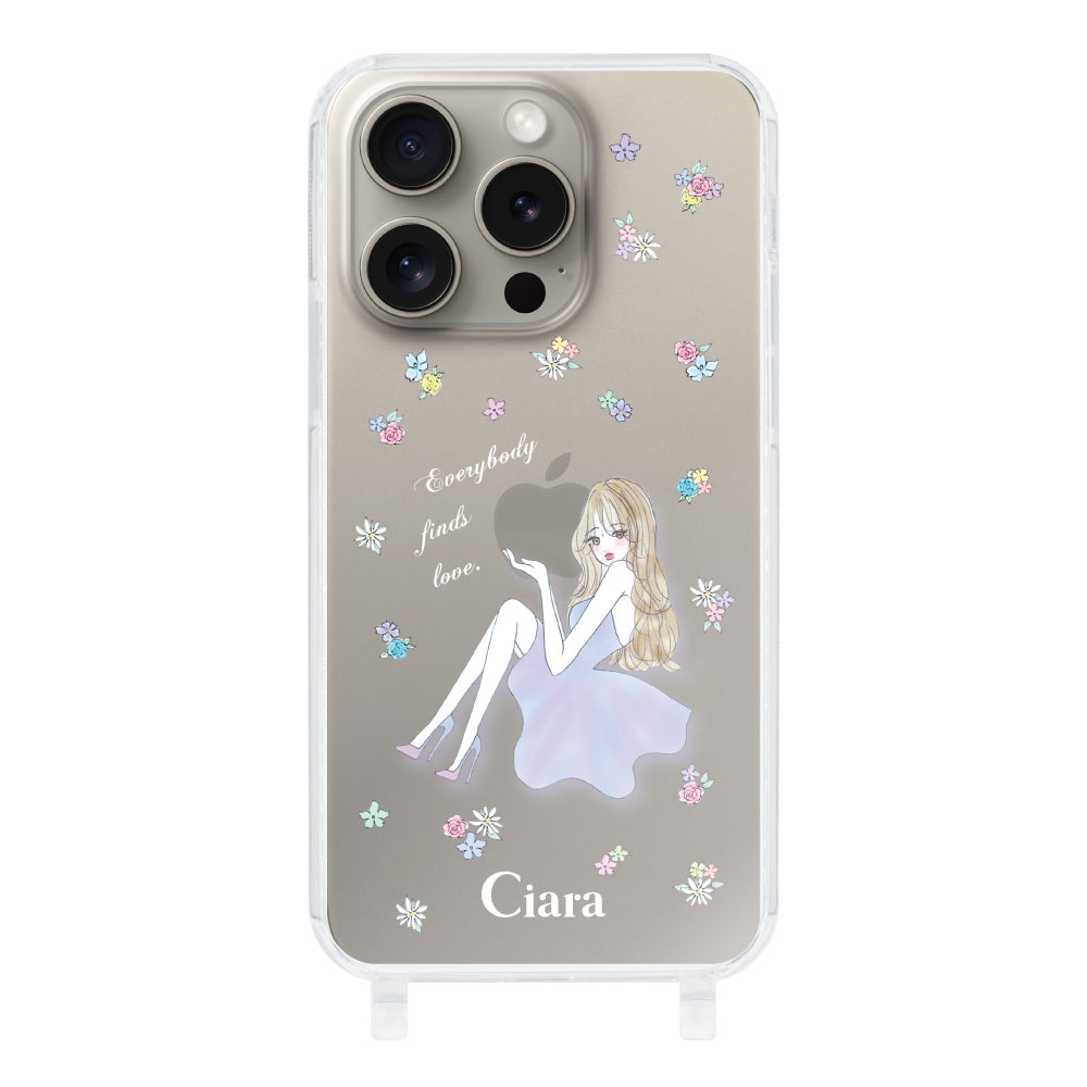 iPhone15Pro ストラップクリアケース ラベンダーガール クリア
