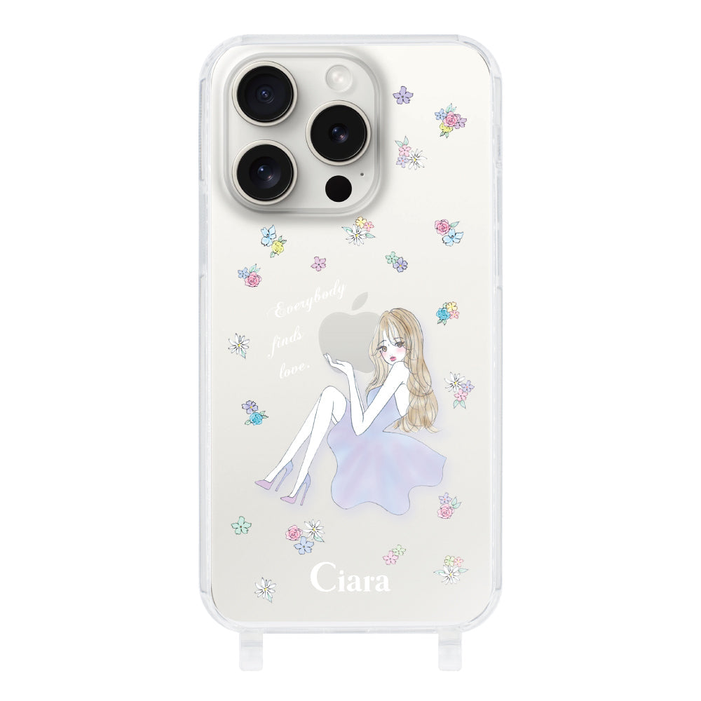 iPhone15ProMax ストラップクリアケース ラベンダーガール クリア