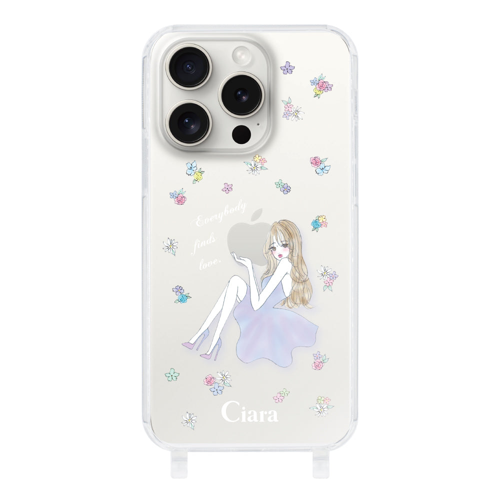 iPhone15ProMax ストラップクリアケース ラベンダーガール クリア