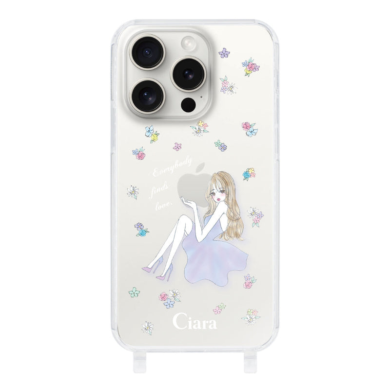 iPhoneケース ストラップクリアケース ラベンダーガール