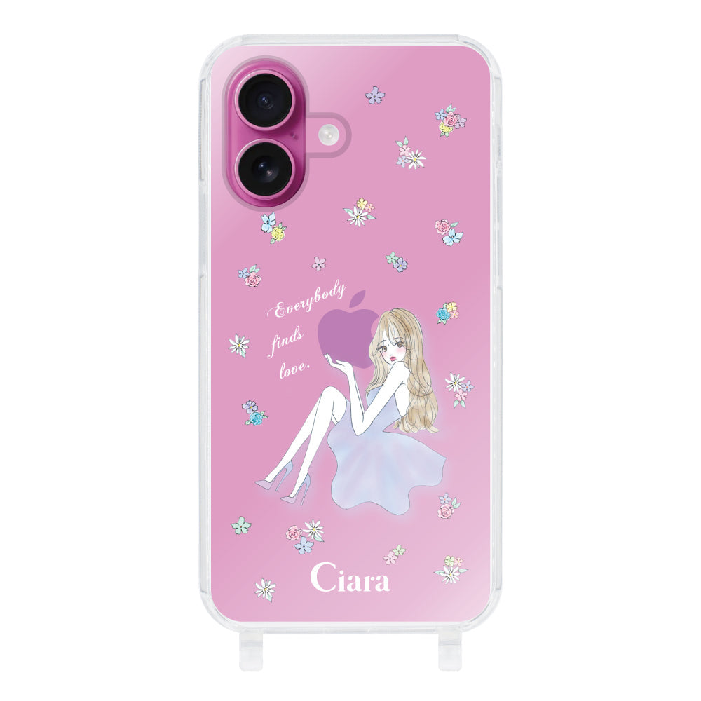iPhone16 ストラップクリアケース ラベンダーガール クリア