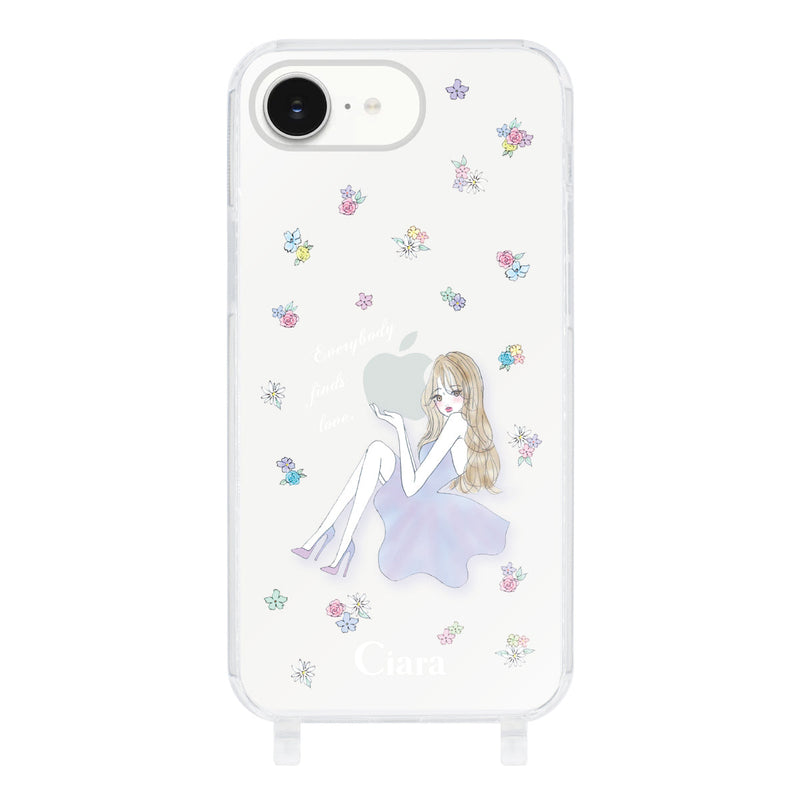 iPhoneケース ストラップクリアケース ラベンダーガール