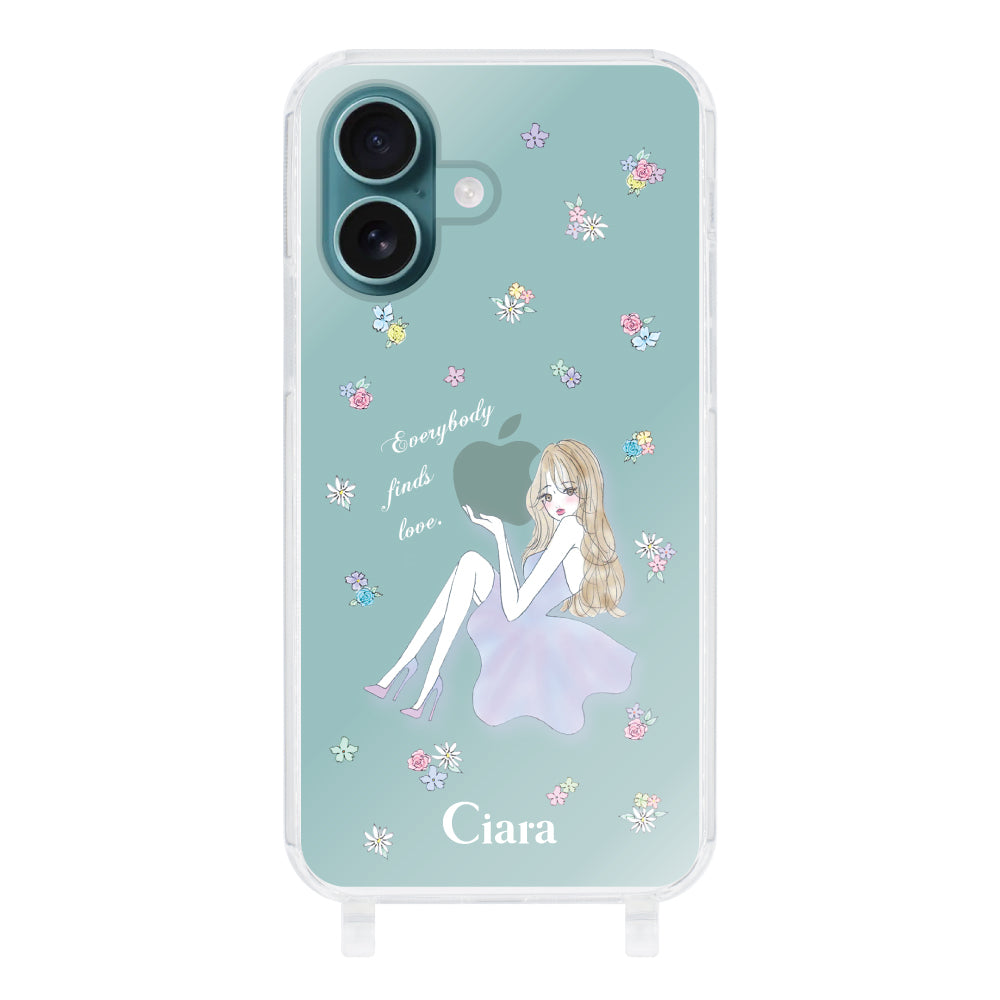 iPhone16Plus ストラップクリアケース ラベンダーガール クリア