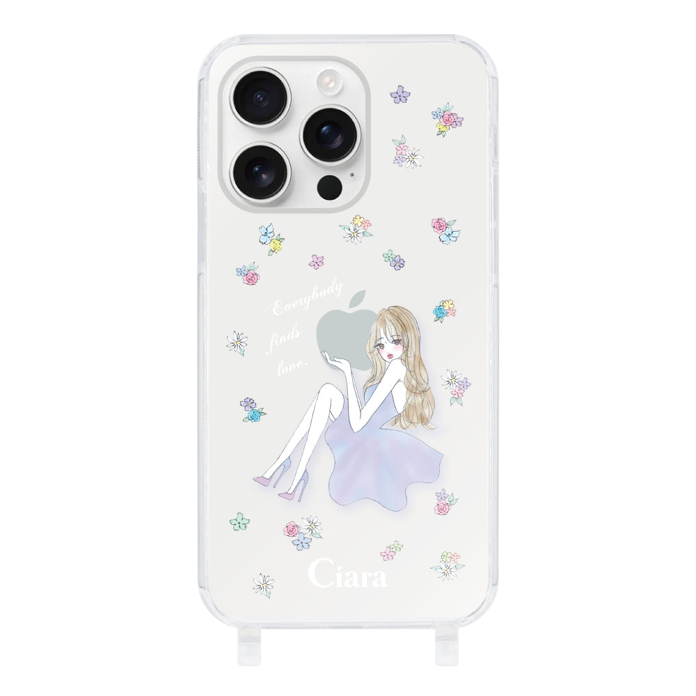iPhone16ProMax ストラップクリアケース ラベンダーガール クリア