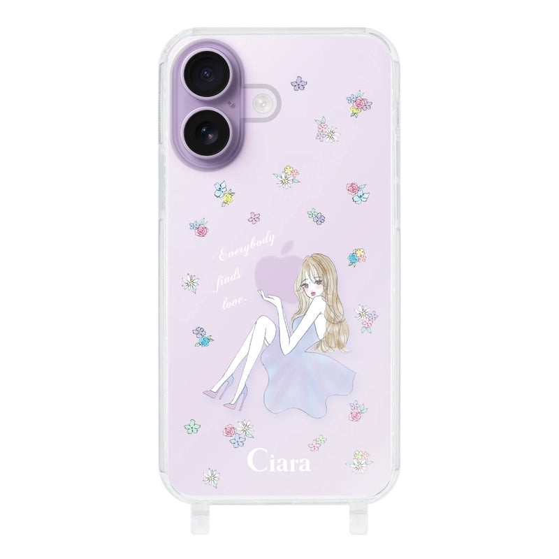 iPhoneケース ストラップクリアケース ラベンダーガール