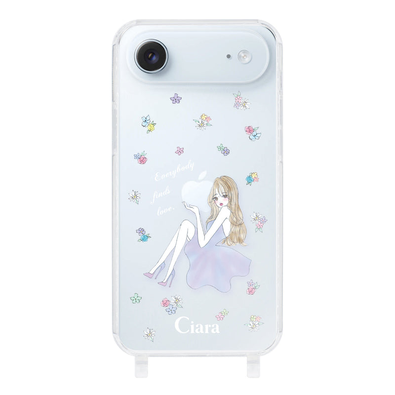 iPhoneケース ストラップクリアケース ラベンダーガール