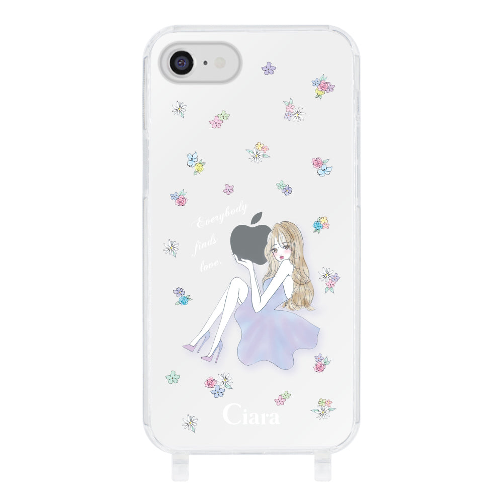 iPhoneSE2/SE3 ストラップクリアケース ラベンダーガール クリア