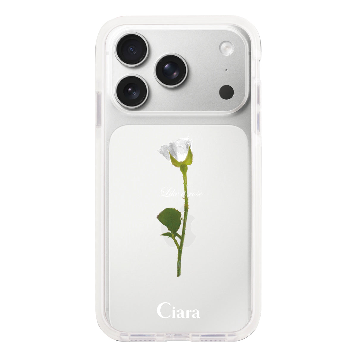 iPhone17Pro クッションバンパー 耐衝撃クリアケース ウォーターローズ ホワイト