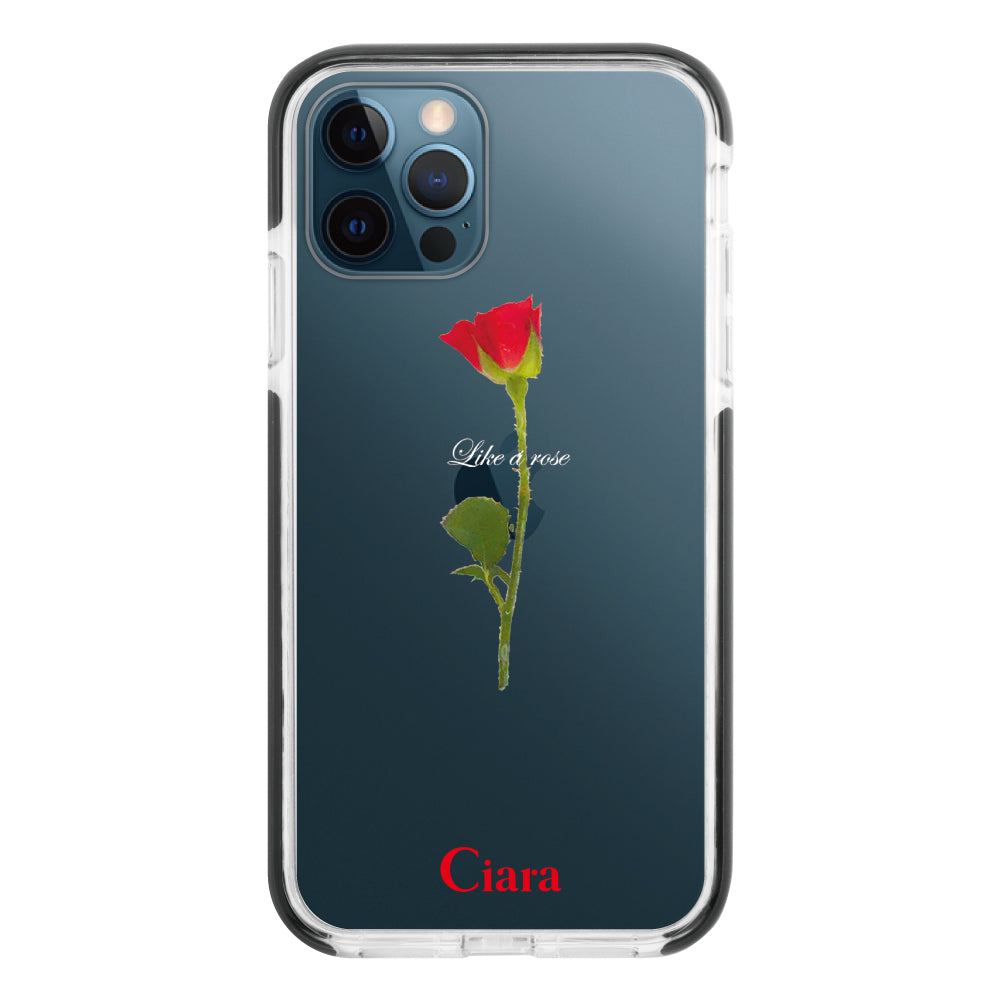 iPhone12ProMax クッションバンパー 耐衝撃クリアケース ウォーターローズ レッド