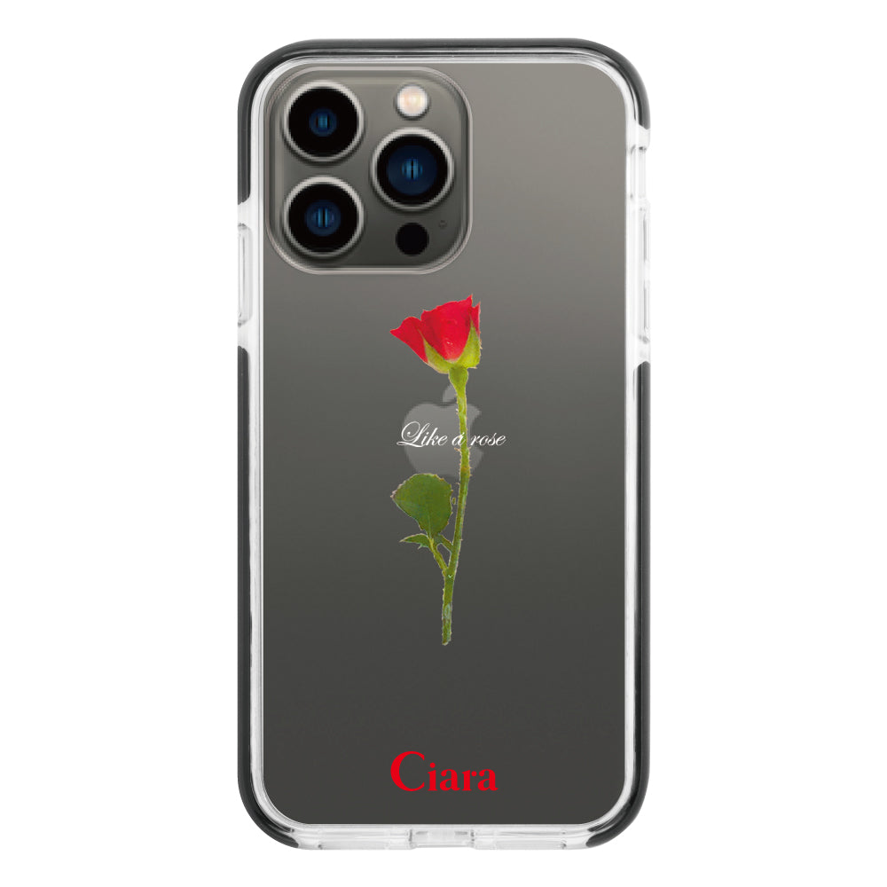 iPhone13Pro クッションバンパー 耐衝撃クリアケース ウォーターローズ レッド
