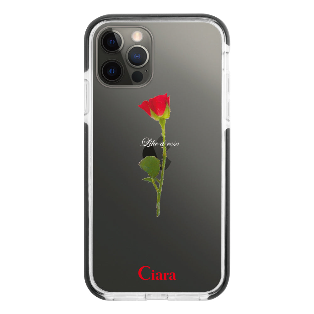 iPhoneX/XS クッションバンパー 耐衝撃クリアケース ウォーターローズ レッド