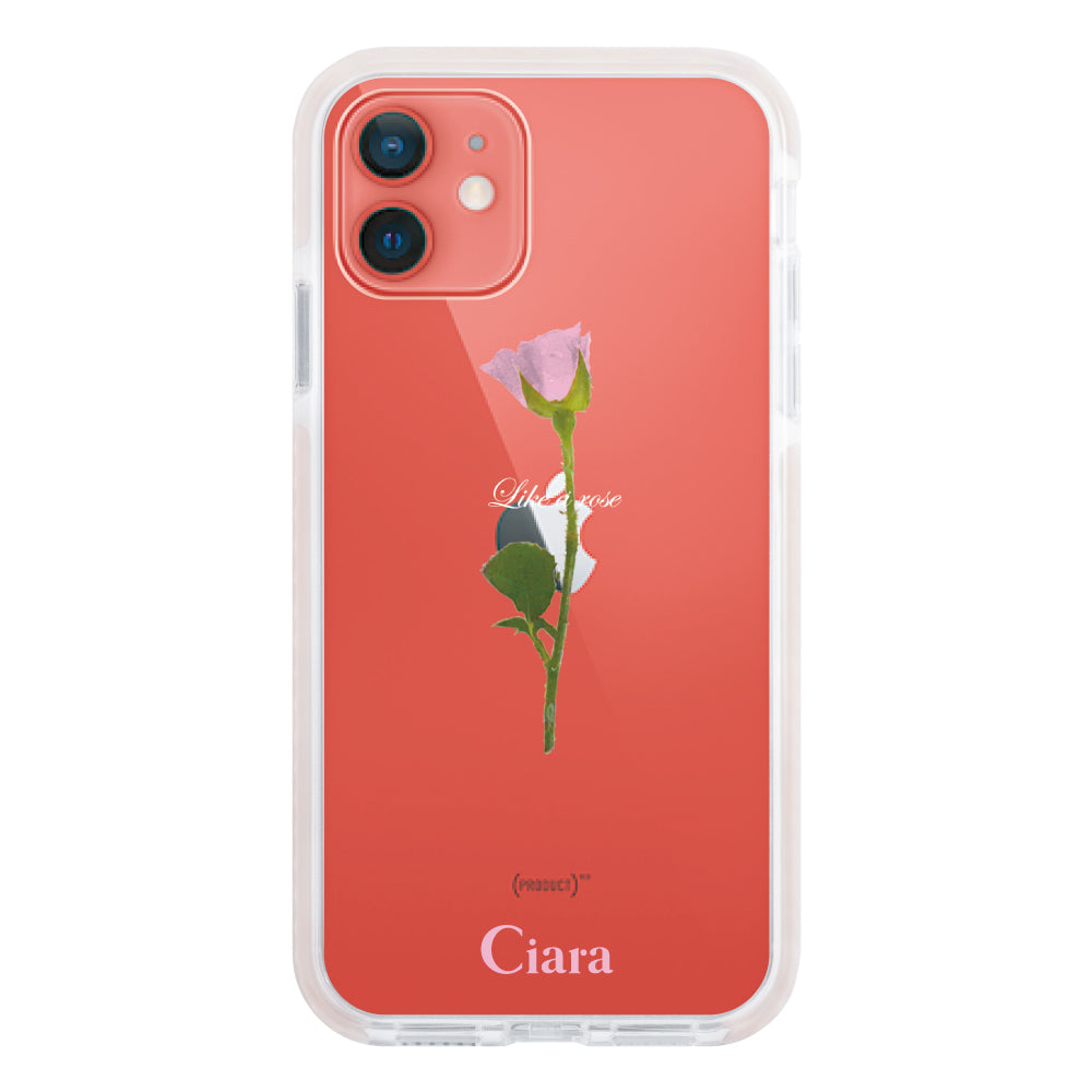 iPhone11 クッションバンパー 耐衝撃クリアケース ウォーターローズ ピンク
