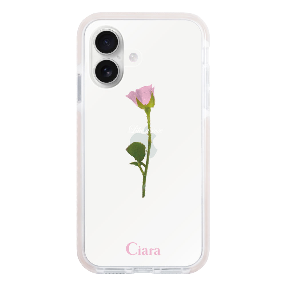 iPhone16 クッションバンパー 耐衝撃クリアケース ウォーターローズ ピンク