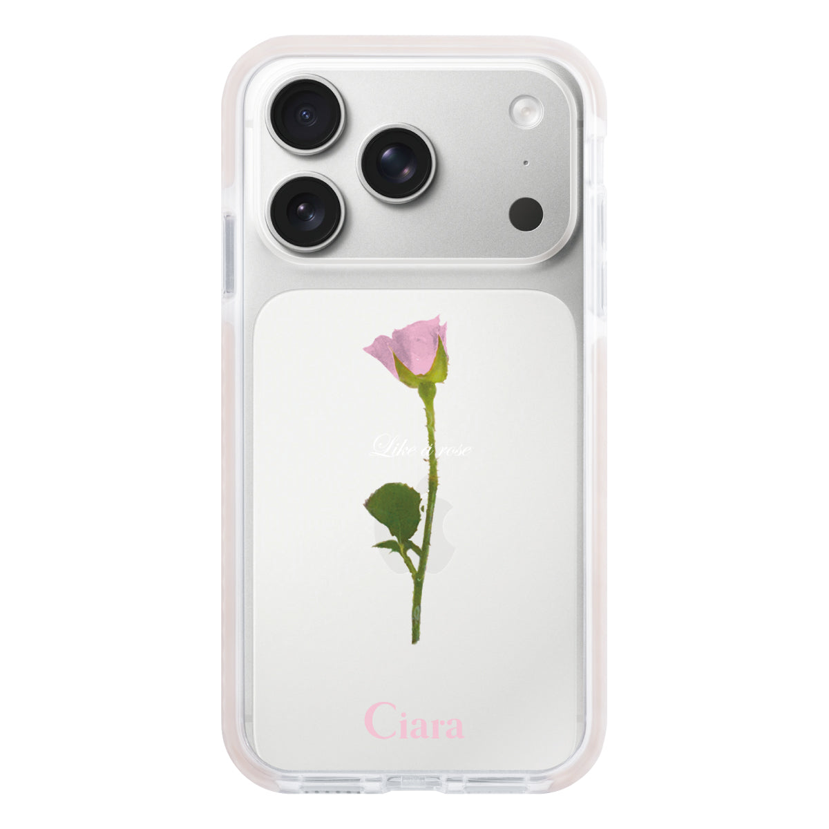 iPhone17Pro クッションバンパー 耐衝撃クリアケース ウォーターローズ ピンク