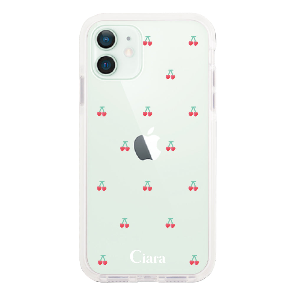 iPhone12mini クッションバンパー 耐衝撃クリアケース タイニーチェリー レッド