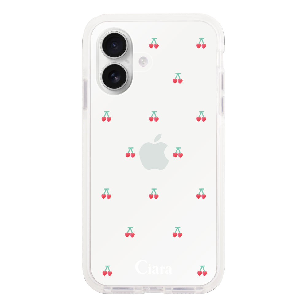 iPhone16 クッションバンパー 耐衝撃クリアケース タイニーチェリー レッド