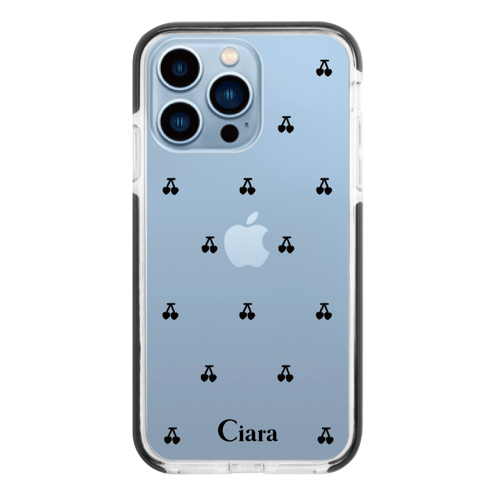 iPhone13ProMax クッションバンパー 耐衝撃クリアケース タイニーチェリー ブラック