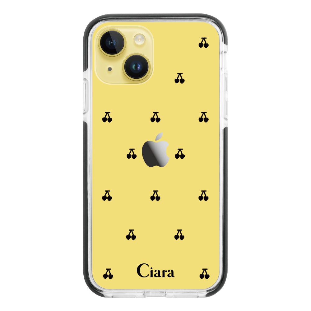 iPhone14Plus クッションバンパー 耐衝撃クリアケース タイニーチェリー ブラック