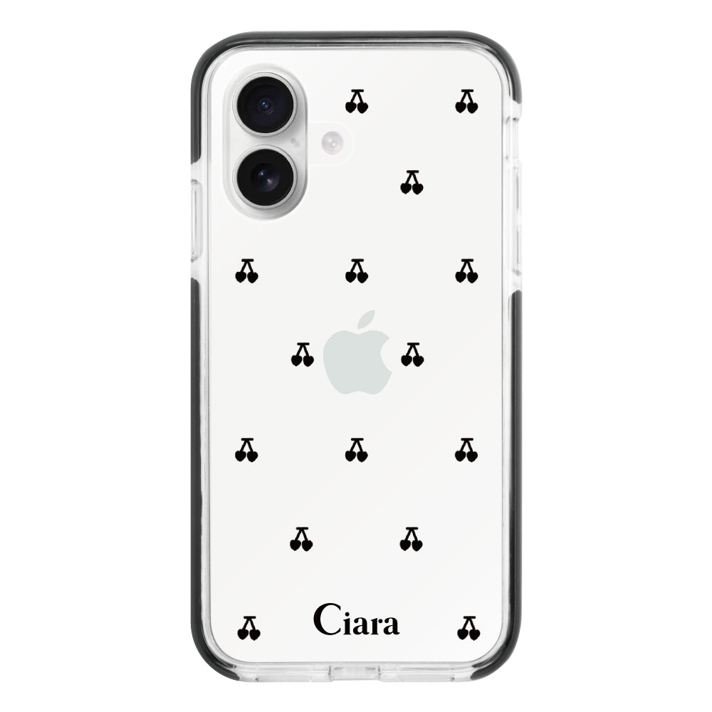 iPhone16 クッションバンパー 耐衝撃クリアケース タイニーチェリー ブラック