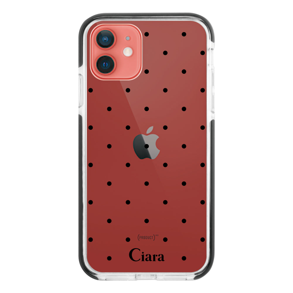 iPhone11 クッションバンパー 耐衝撃クリアケース スウィートドット ブラック