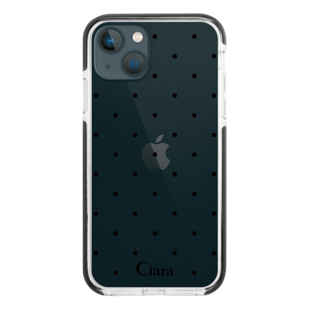 iPhone13mini クッションバンパー 耐衝撃クリアケース スウィートドット ブラック