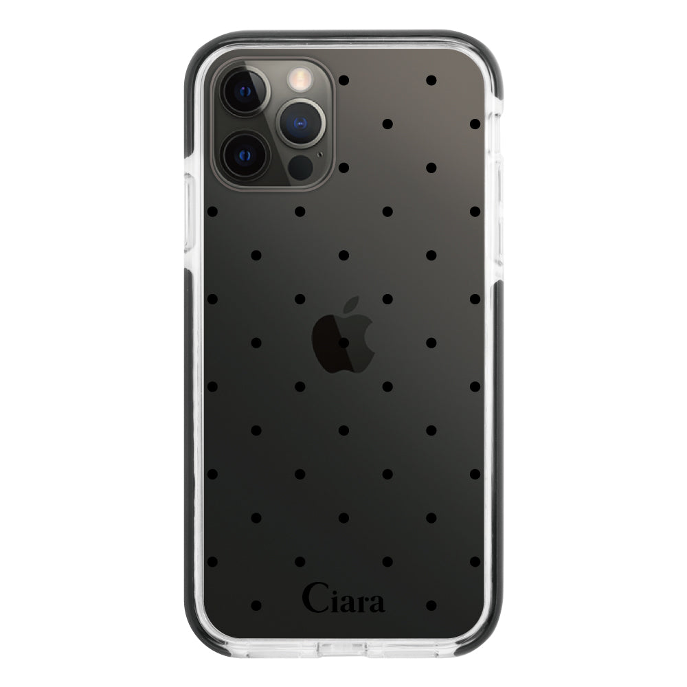 iPhoneX/XS クッションバンパー 耐衝撃クリアケース スウィートドット ブラック