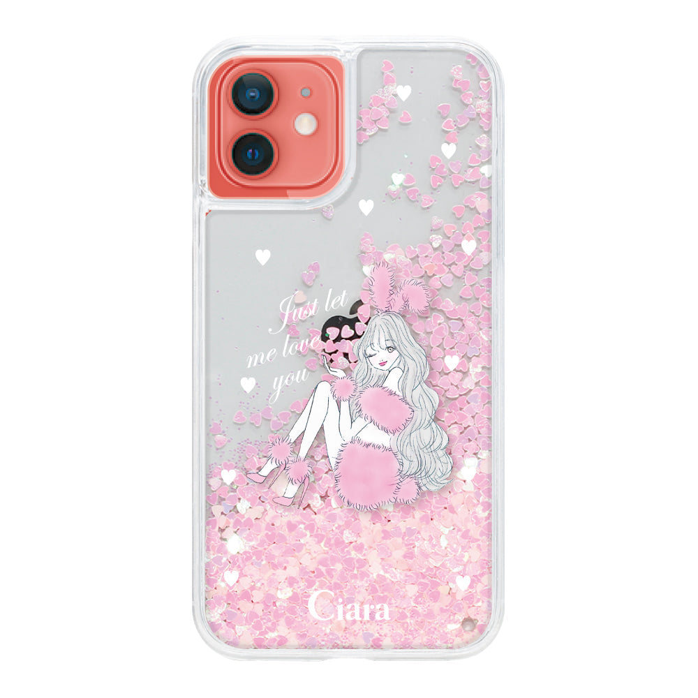iPhone11 グリッター オイルクリアケース ピンクバニー ピンク