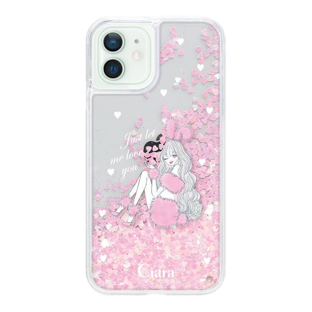 iPhone12mini グリッター オイルクリアケース ピンクバニー ピンク