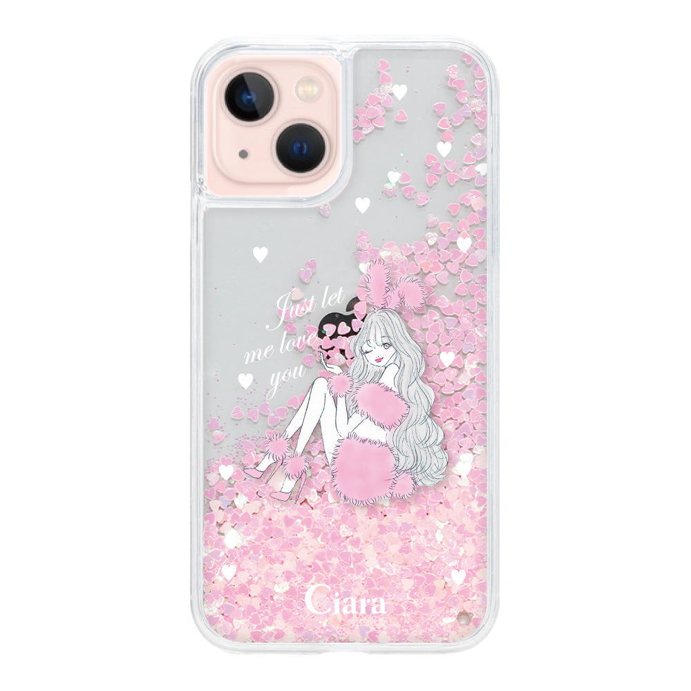 iPhone13 グリッター オイルクリアケース ピンクバニー ピンク
