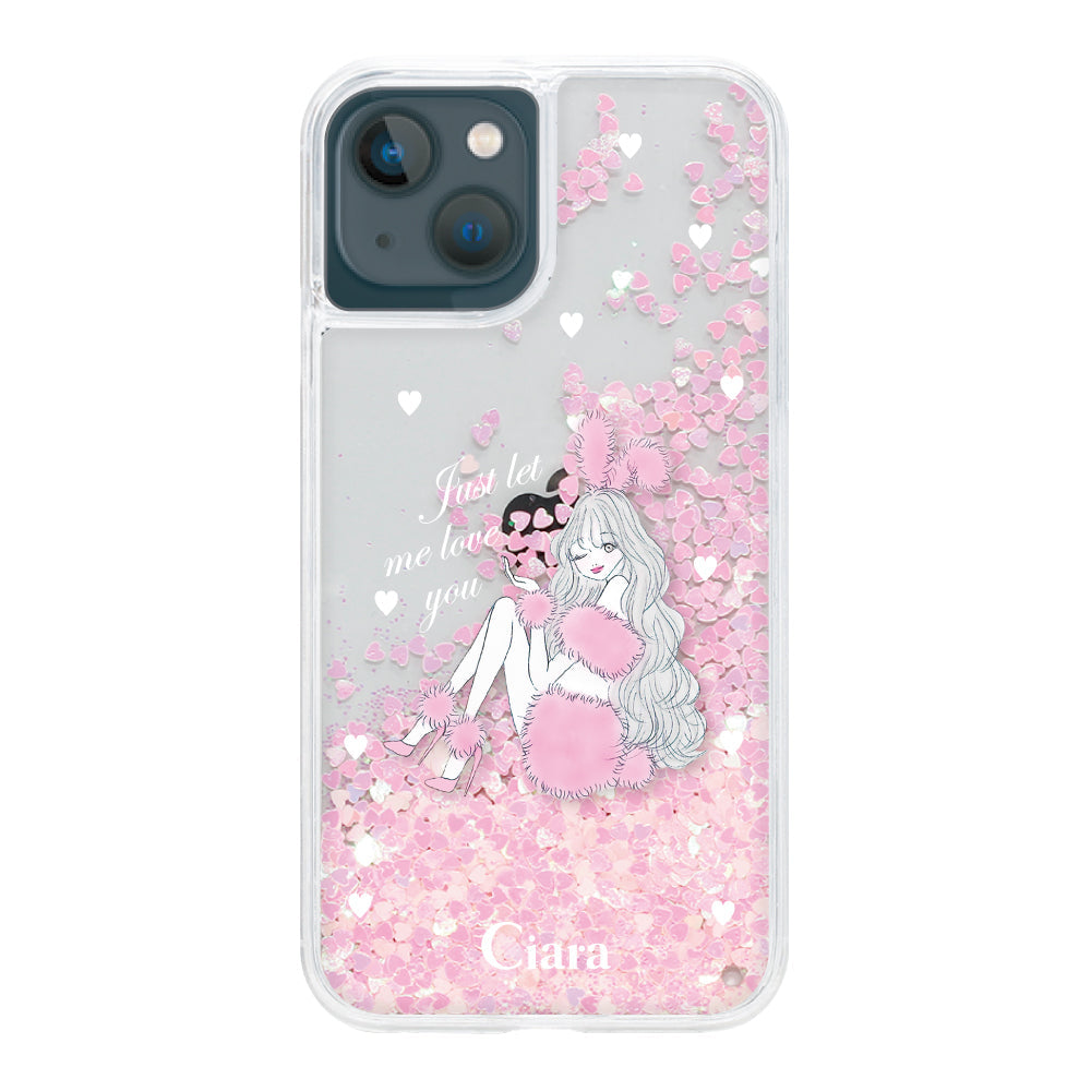 iPhone13mini グリッター オイルクリアケース ピンクバニー ピンク