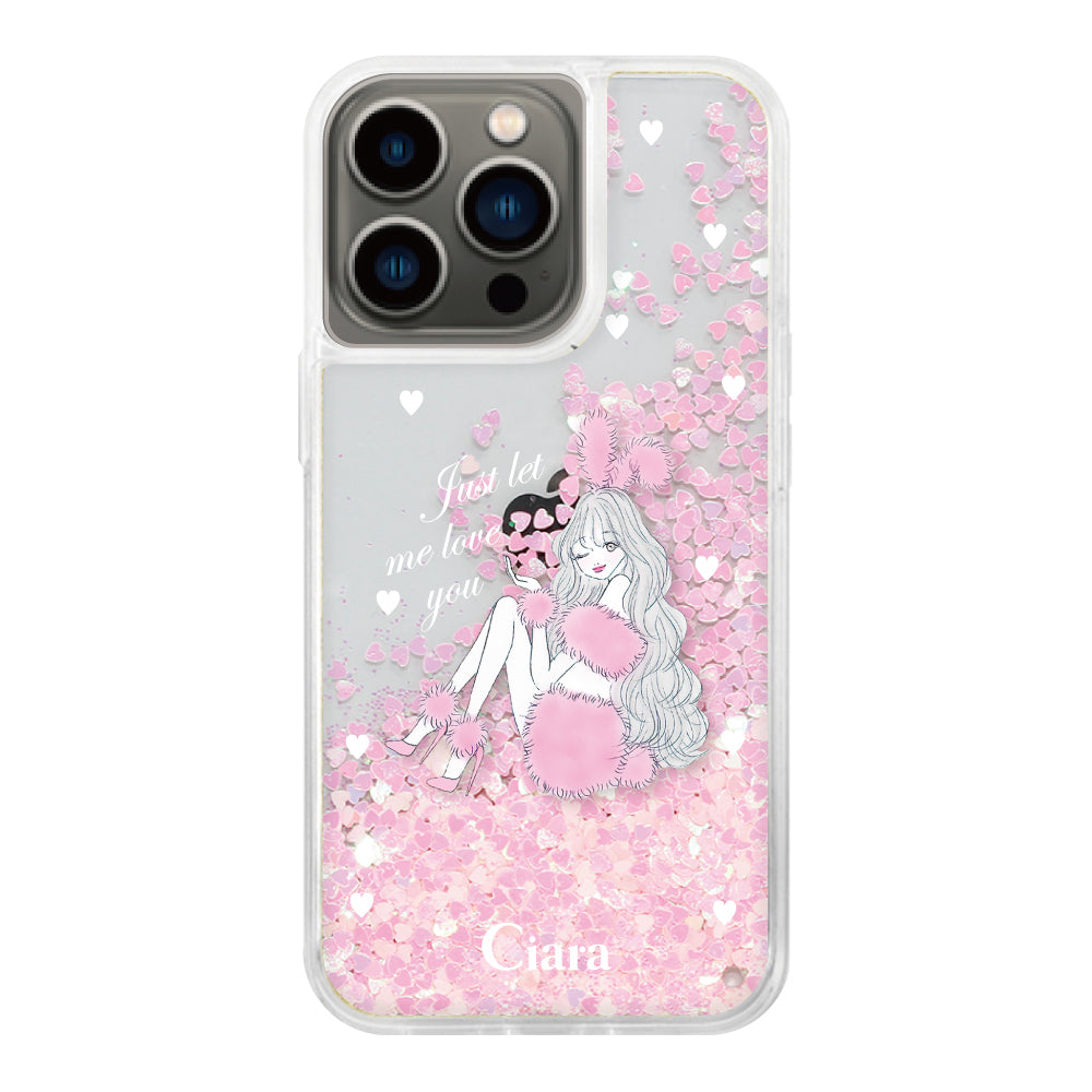 iPhone13Pro グリッター オイルクリアケース ピンクバニー ピンク