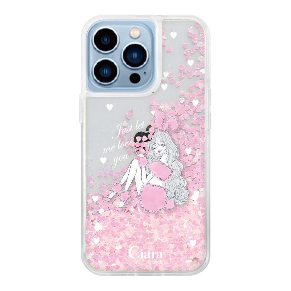 iPhone13ProMax グリッター オイルクリアケース ピンクバニー ピンク