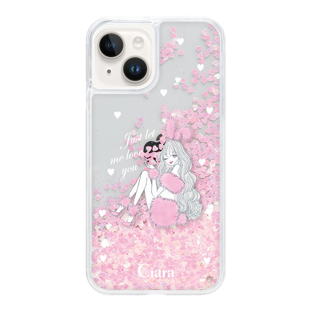 iPhone14 グリッター オイルクリアケース ピンクバニー ピンク