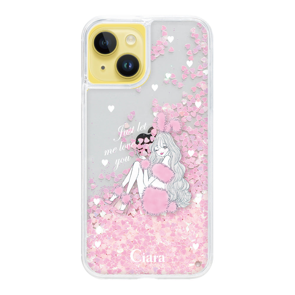 iPhone14Plus グリッター オイルクリアケース ピンクバニー ピンク