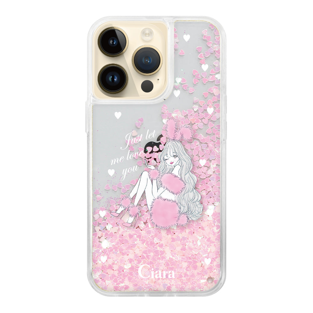 iPhone14Pro グリッター オイルクリアケース ピンクバニー ピンク