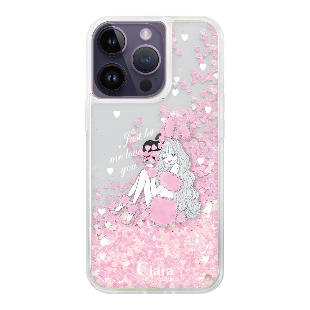 iPhone14ProMax グリッター オイルクリアケース ピンクバニー ピンク