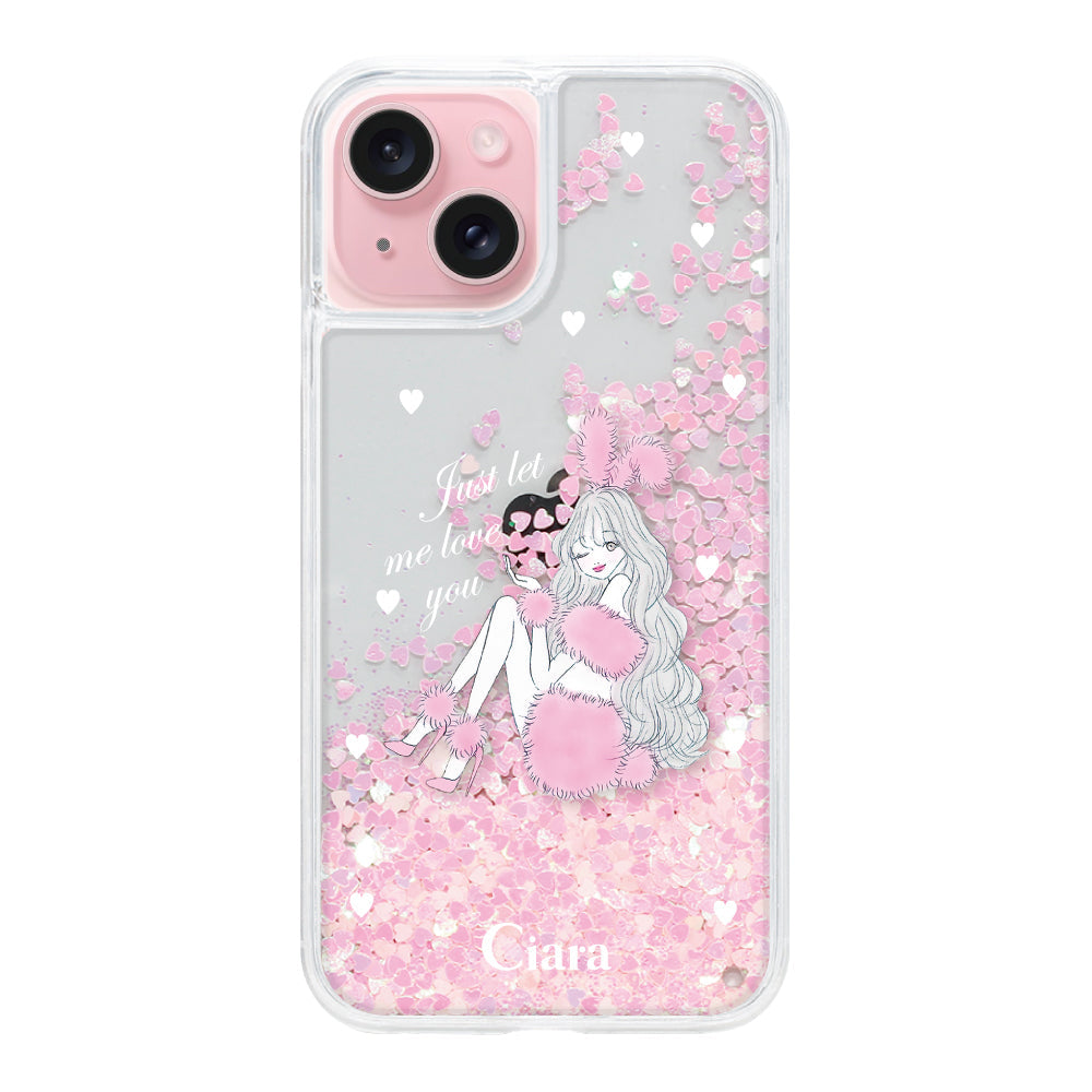 iPhone15 グリッター オイルクリアケース ピンクバニー ピンク