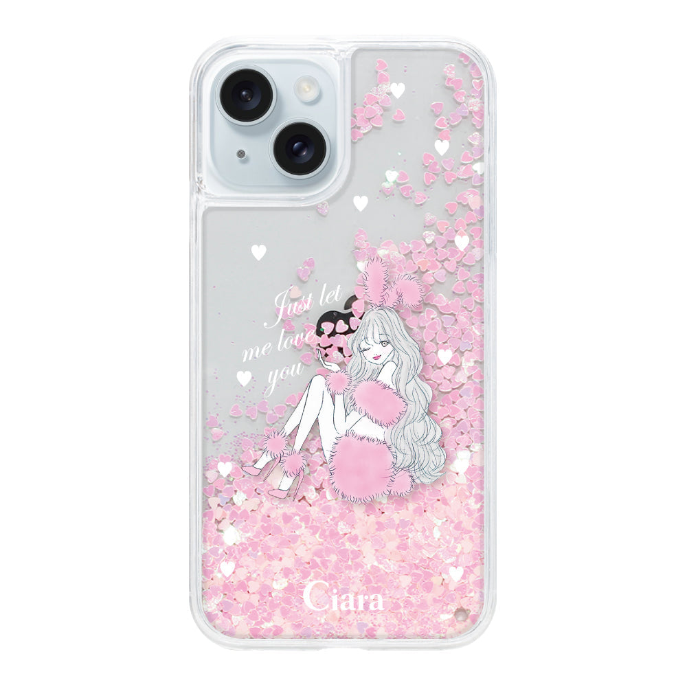 iPhone15Plus グリッター オイルクリアケース ピンクバニー ピンク