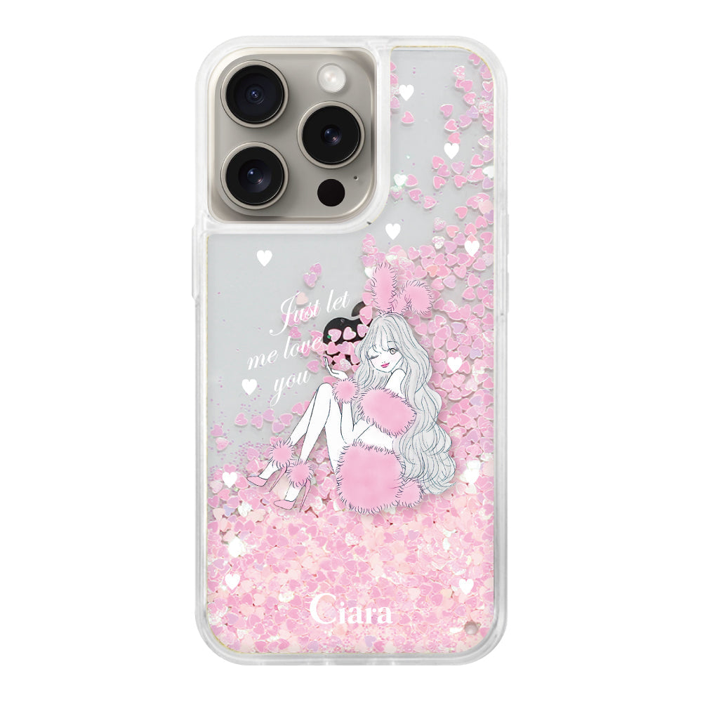iPhone15Pro グリッター オイルクリアケース ピンクバニー ピンク