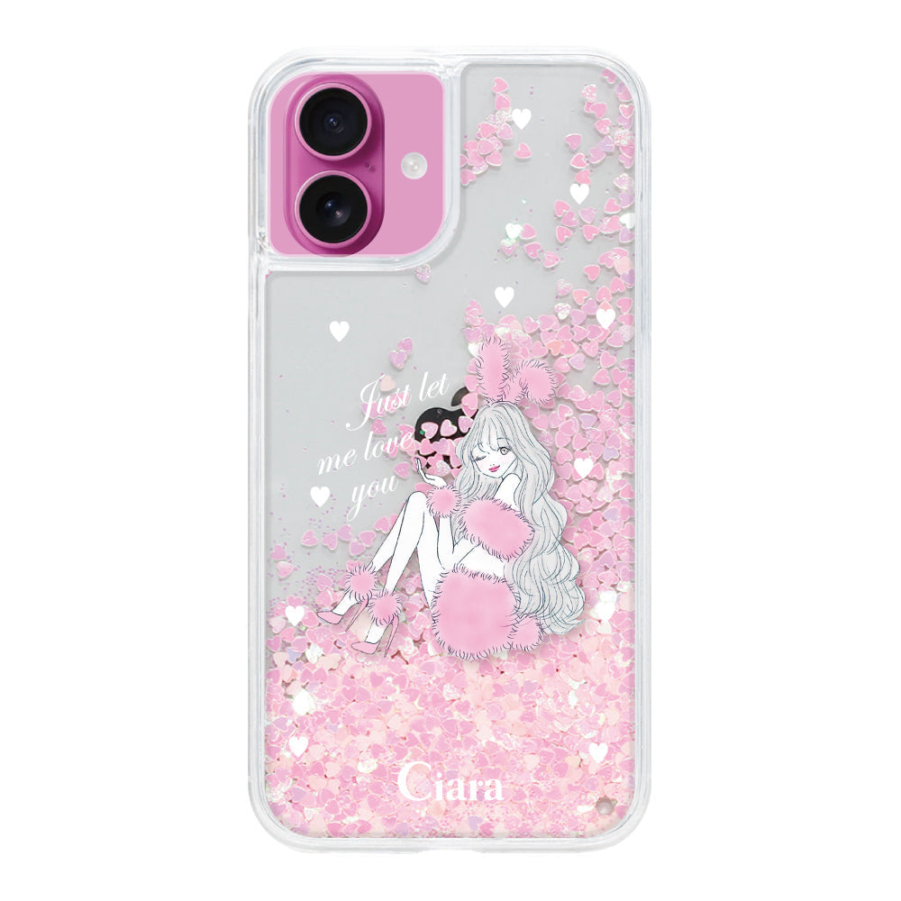 iPhone16 グリッター オイルクリアケース ピンクバニー ピンク