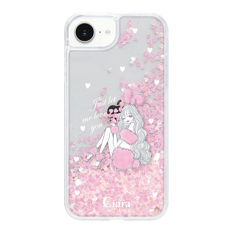 iPhoneケース グリッター オイルクリアケース ピンクバニー