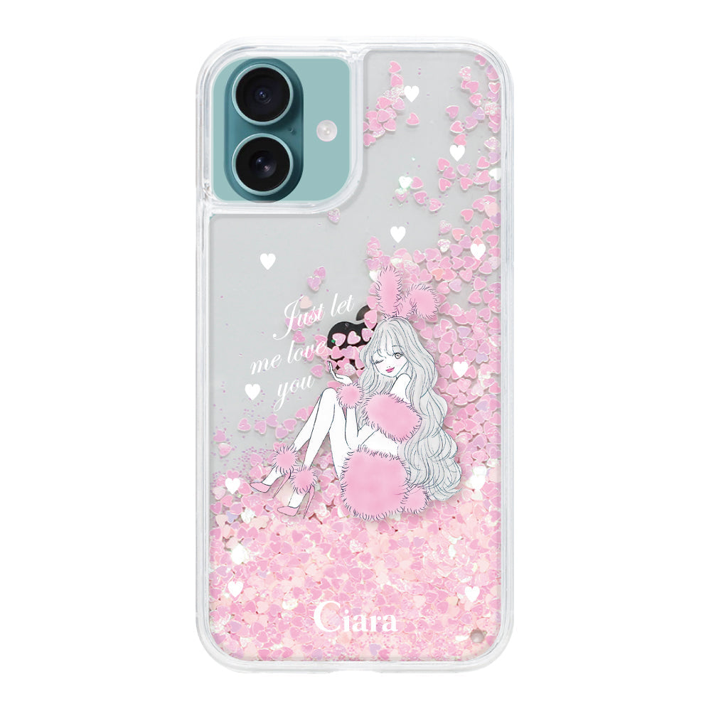 iPhone16Plus グリッター オイルクリアケース ピンクバニー ピンク