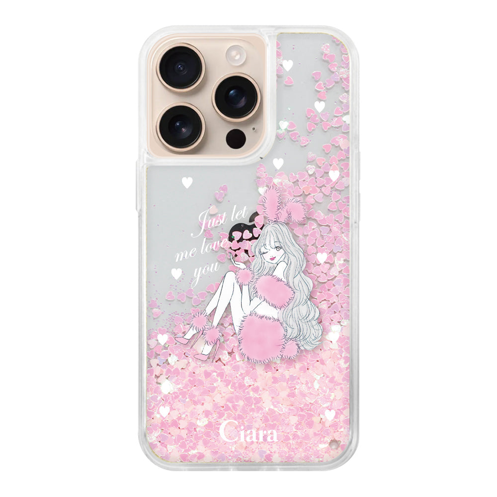 iPhone16Pro グリッター オイルクリアケース ピンクバニー ピンク