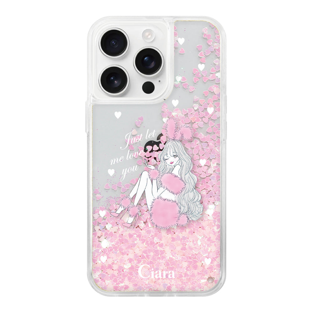 iPhone16ProMax グリッター オイルクリアケース ピンクバニー ピンク
