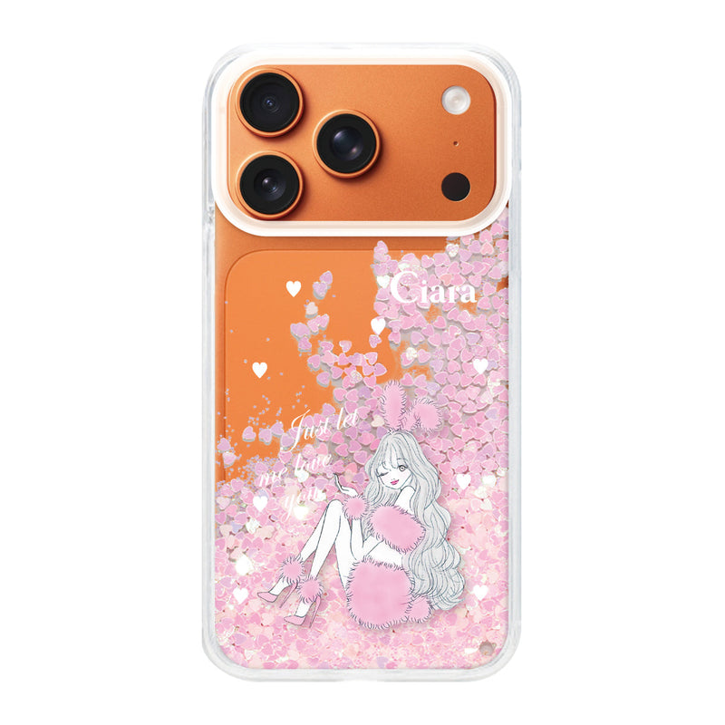 iPhoneケース グリッター オイルクリアケース ピンクバニー