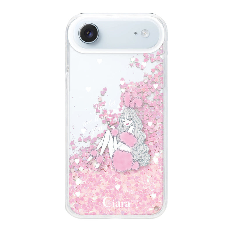 iPhoneケース グリッター オイルクリアケース ピンクバニー
