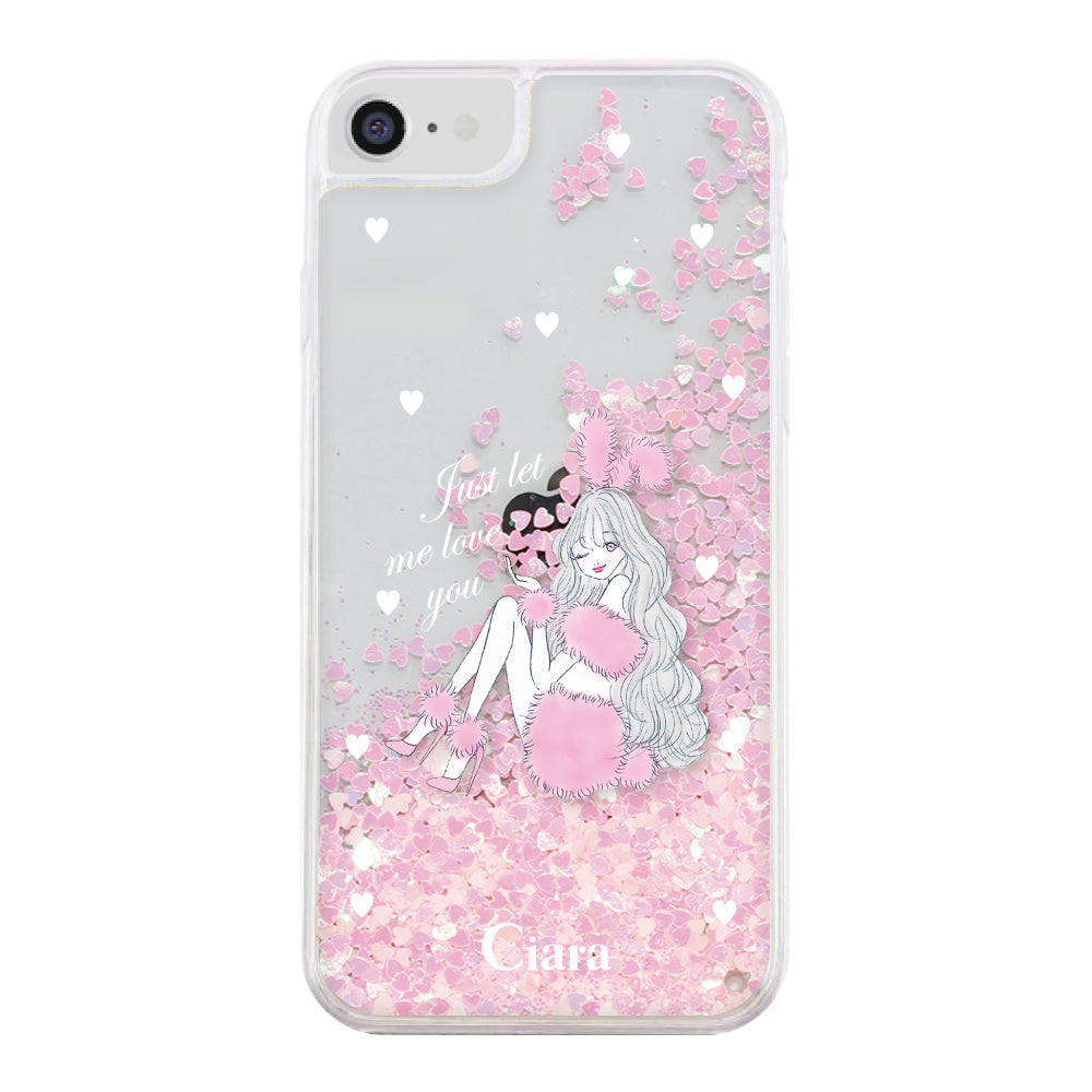iPhoneケース グリッター オイルクリアケース ピンクバニー