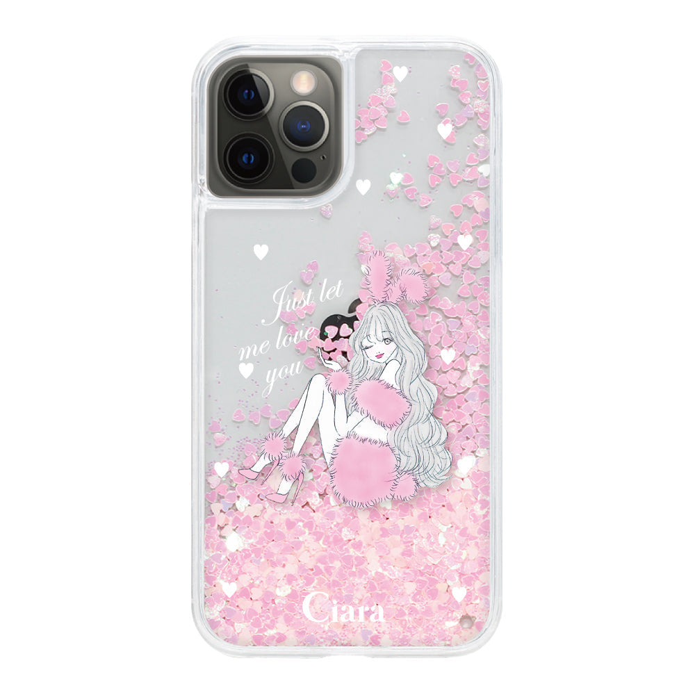 iPhoneX/XS グリッター オイルクリアケース ピンクバニー ピンク