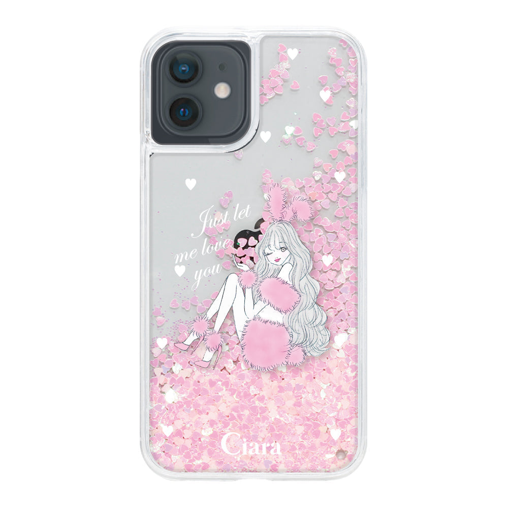 iPhoneXR グリッター オイルクリアケース ピンクバニー ピンク
