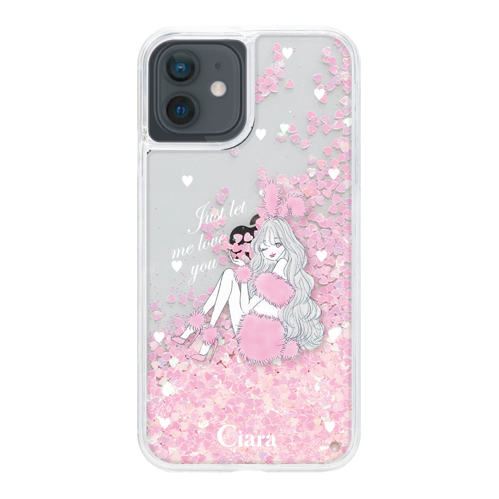 iPhoneXR グリッター オイルクリアケース ピンクバニー ピンク